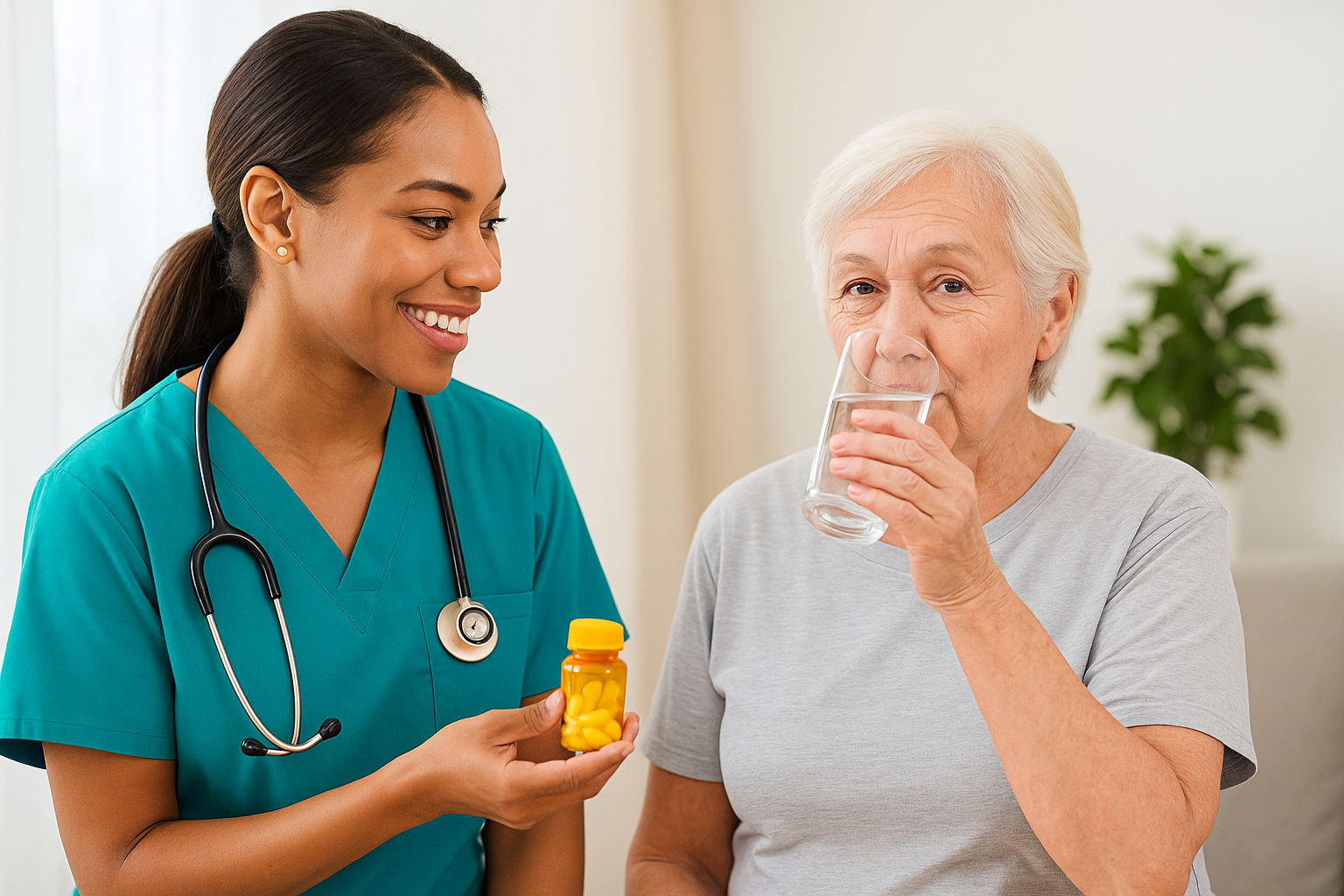 Professional caregiver providing medication reminder services in Cook County